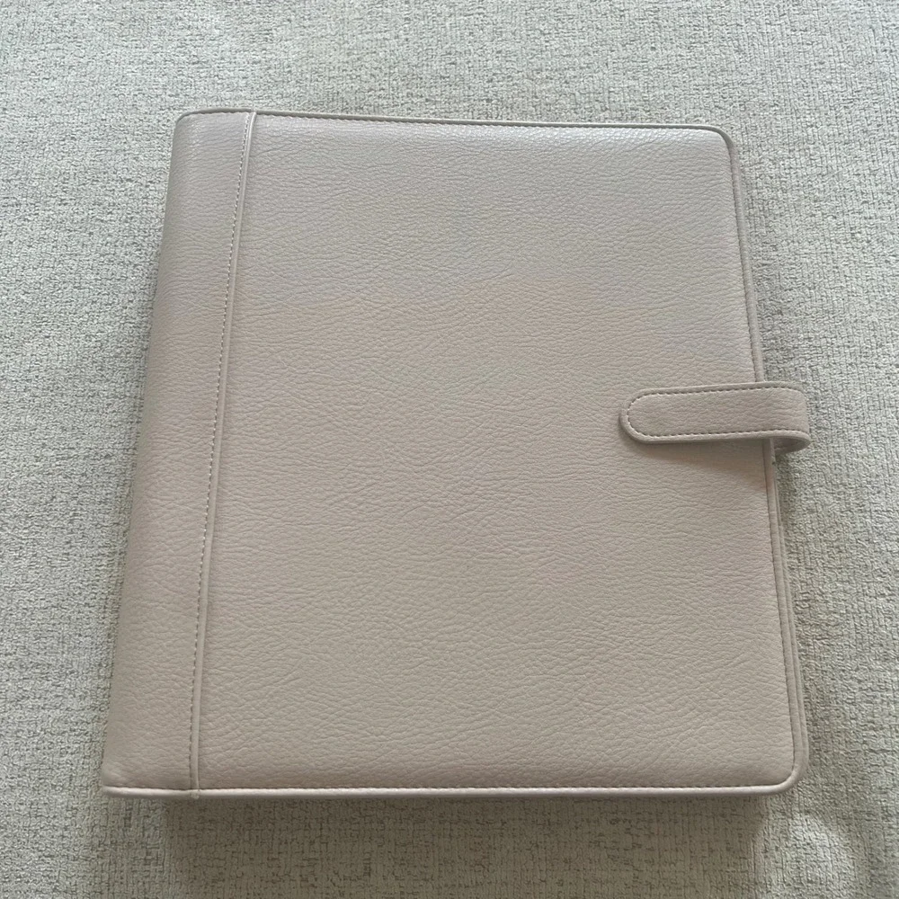 Franklin Covey Blooms Monarch 7 Ring Binder Planner Cover Taupe Pebbled Leather